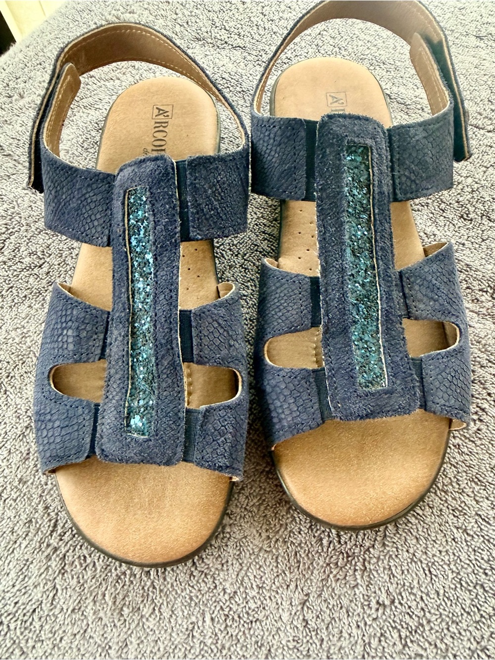 Arcopedico Navy Sandals with Teal Glitter Trim